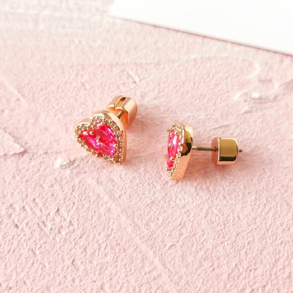 Kate Spade Spell It Out Heart Red Rose Gold Stud Earrings - Picture 3 of 3